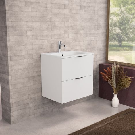 Inda - Meuble de salle de bain L.60 avec vasque mate / Blanc mat (1/5)