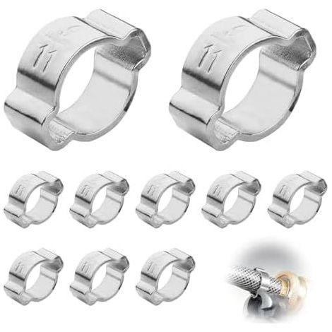 1 0 Pièces Collier de Serrage Double Oreille, V2A Ø 9-11 mm O Clips Durables pour Tuyaux, Câbles, Raccords Pneumatiques et Applications Flexibles - (1/5)