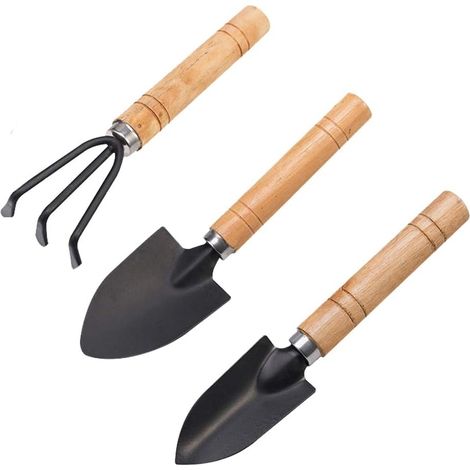 Mini Garden Tool Set Planting Tools Wooden Handle Iron Rake Spade for Plant Flower Seedlings Pot Transplant and Digging - 3 PCS (1/5)