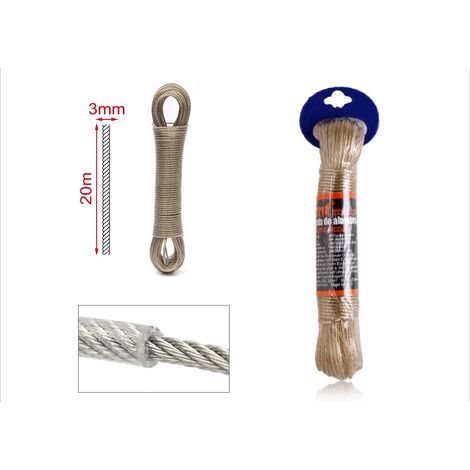 20 Metri Cavo Filo Stendibiancheria In Acciaio per Esterno Diametro 3mm (1/2)