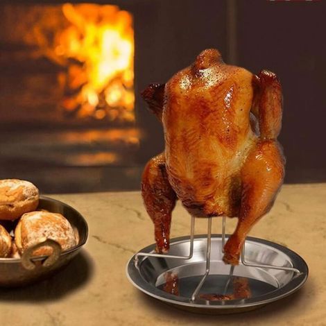 Grille Poulet - Support Rôtissoire Vertical En Acier Inoxydable - Pour Barbecue Charbon/Gaz Et Four - 1 Pièce (1/5)