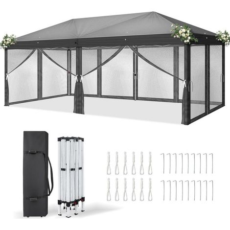 Faltpavillon 3x6m Anthrazit mit Moskitonetzen, UV-Schutz 50+, wasserdicht (1/5)