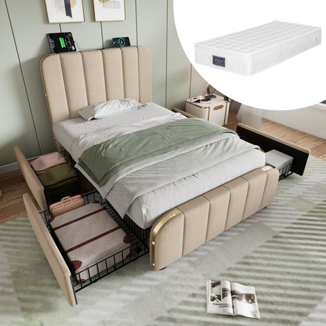 Letto singolo con 4 cassetti USB-C 90x200 OKMYHOME (1/5)