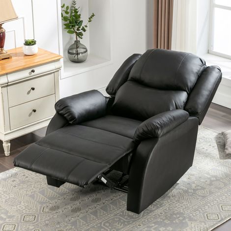 MODFU – Fauteuil relax manuel PU – Inclinaison 130° et repose-pieds – Poche latérale – Salon ou bureau – Noir (1/5)