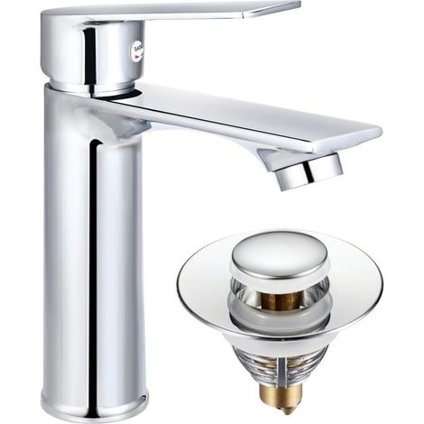Robinet Salle Bain Mitigeur Lavabo avce Bonde Robinet Lavabo Chromé Robinet Salle de Bain Réglable à Chaud et à Froid (Sans Tuyaux pour Robinet) (1/5)
