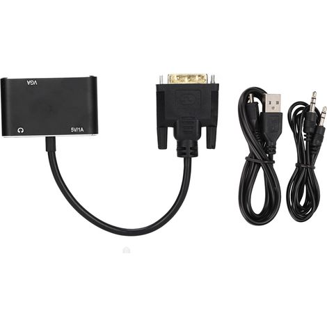 Adaptateur 2 en 1 DVI vers VGA, convertisseur HDMI haute définition, accessoire PC haute résolution et stable (1/5)