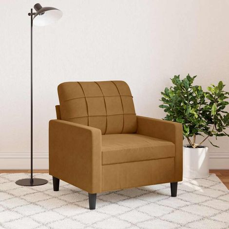 Fauteuil marron en velours avec accoudoirs, assise 60 cm et cadre en métal - PANGIVO (1/5)
