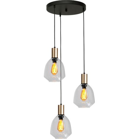 Suspension loft 3 lumières - or - Porto avec verres transparents Nicolette - 2712-05-02-35-3-12 (1/3)