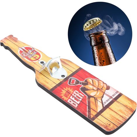 [Wandmontierter Flaschenöffner] Multifunktionaler Vintage-Flaschenöffner aus Holzwerkstoff für Bars, Kneipen und Restaurants, Maße 38 x 11 cm, Gewicht 307 g, 1 Stück (1/5)