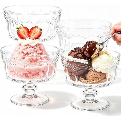 Juego de 4 cuencos de cristal transparente para postres，250 ml，cuencos reutilizables para helados，postres y ensaladas de frutas (250 ml) (1/5)