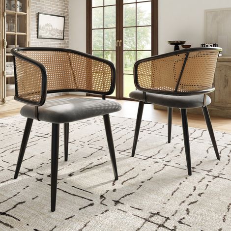 Silla comedor ratán con terciopelo gris para salón OKMYHOME (1/5)