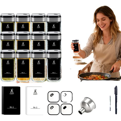 Juego de botes para especias, almacenamiento hermético, dosificador ajustable, 12 piezas. (1/2)