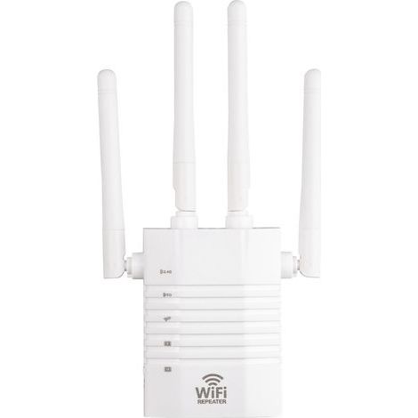 Amplificador de señal de red inalámbrica, transmisión de 1200 Mbps, 4 antenas externas, red de 2,4 GHz a 5 GHz, modo repetidor AP y función WPS, AC100-240 V, 50/60 Hz, con puerto LAN, blanco (1/5)