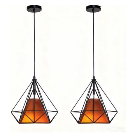royaluxe- (2X) Lampe De Plafond En Fer Plafonnier Vintage En Forme De Cage De Diamant 25CM Lustre Rétro (Marron) (1/5)