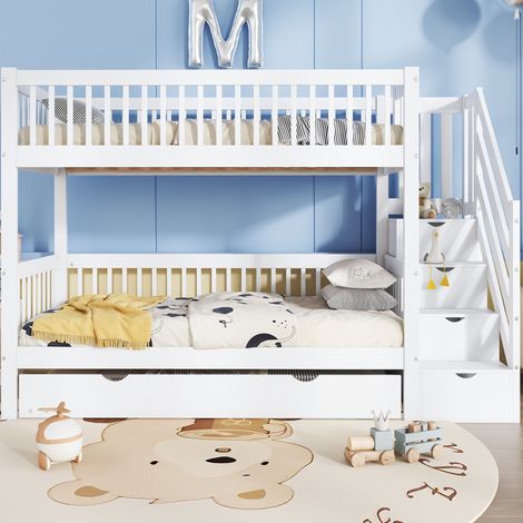 Cama litera infantil con armario y nido blanca OKMYHOME (1/5)