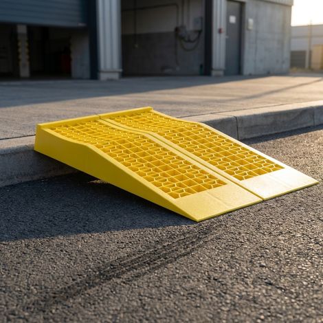 2er Set Auffahrrampen für PKW/Transporter, Laderampe 70x19,5x7,8cm aus PP, gelb, Einfahrrampen für Werkstatt