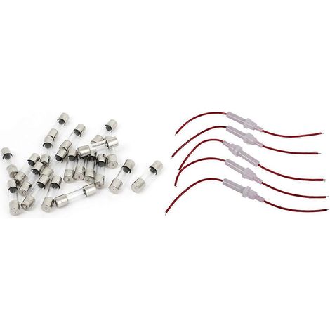 20 pcs 250 V 2A F2AL Fusible en tube de verre 5 mm X 20 mm & 5 pcs Fil rouge Capuchon à vis blanc 6mm X 30mm (1/5)
