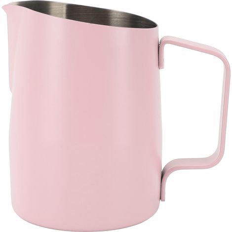 Lattiera da 450 ml, realizzata in acciaio inox 304, con manico ergonomico, ideale per preparare il caffè a vapore in casa, colore rosa. (1/5)
