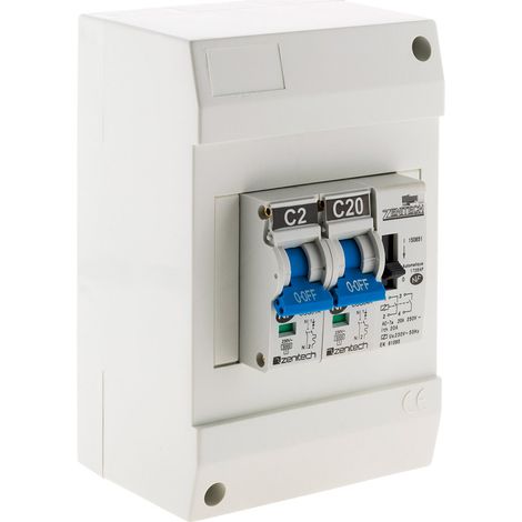 Zenitech – Tableau électrique 2 rangées avec disjoncteur 2A + 20A – Contacteur jour/nuit – Prêt à l'installation – Certifié NF