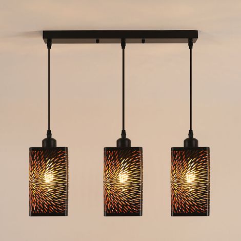 Lustre Suspension Industrielle Vintage 3 Lampes E27 Plafonnier Luminaire Ø200mm éclairage Plafond Pour Salon Cuisine Chambre (1/5)