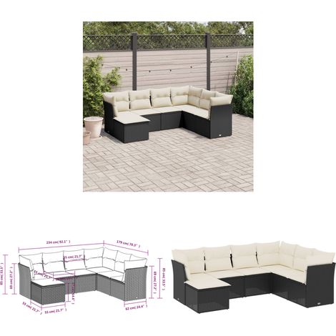 7-tlg. Garten-Sofagarnitur mit Kissen Schwarz Poly Rattan - Gartenmöbel - Outdoor Möbel - Rattan Sofa - Lounge Set - Esszimmergarnitur - Home & Living (1/3)