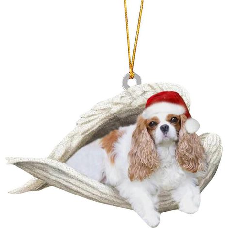 Hängender Weihnachtsauto-Anhänger, Engel-Hund-Design, aus bruchsicherem Acryl, mehrfarbig, ideal zum Dekorieren eines Baumes, eines Kranzes oder des Innenraums eines Autos. (1/5)