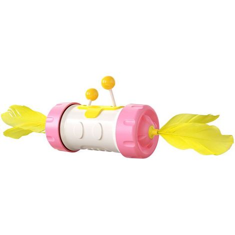 Jouet interactif en forme de bâton avec plumes et balles pour chat - Jouet amusant à ressort avec plateau tournant - Convient aux chats d'intérieur - Rose