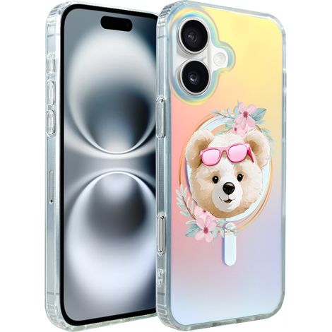 iPhone 16 Plus ibizu California Sunset Hülle mit MagSafe, Farbwechsel, Flower Queen, Teddybär mit Blumen (1/5)