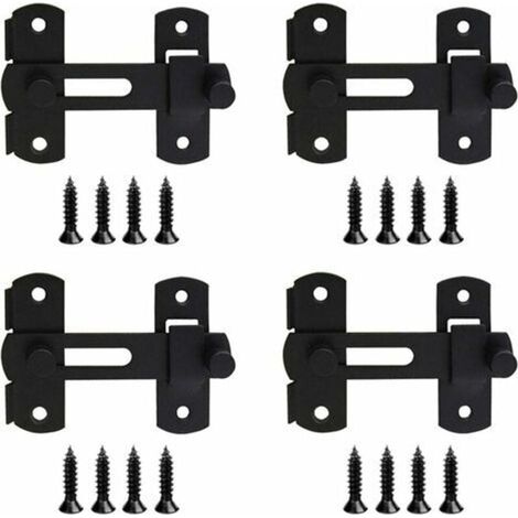 Juego de 4 pestillos de acero inoxidable negros, cerraduras deslizantes, cerraduras de puerta, pestillos abatibles con tornillos para puertas, ventanas, armarios y vinotecas. (1/4)