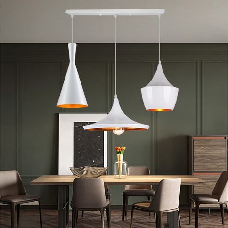 Modern Lustre Suspension 3 Lumières en Barre E27 Plafonnier Abat-jour en Métal Blanc Luminaire Salle à Manger Chambre Hôtel (1/5)