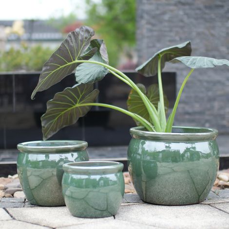 Keramik-Blumentopf Ø 23 cm, antik blau-grün glasiert, mit Drainagelöchern HAVRYA (1/5)