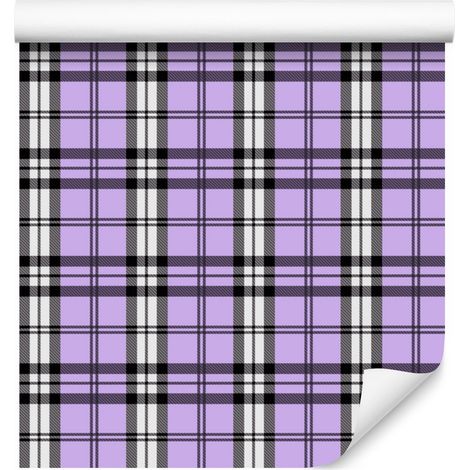 Papel pintado a cuadros morados en morado, lavanda y gris, 50x1000 cm. (1/5)