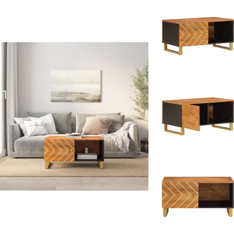 Table basse marron et noir 80x50x40 cm bois de massif manguier - Table Basse - Table D'appoint - Mobilier Salon - Table Design - Bois Massif (1/5)