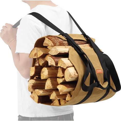 Sac à dos de transport pour bûches de feu, sac de transport résistant à l'eau avec sangles réglables, sac à dos de transport en toile cirée pour le camping intérieur et extérieur (1/5)