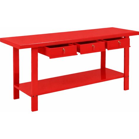 Banco da lavoro 200 cm con 3 cassetti Rosso GR72 DERBY