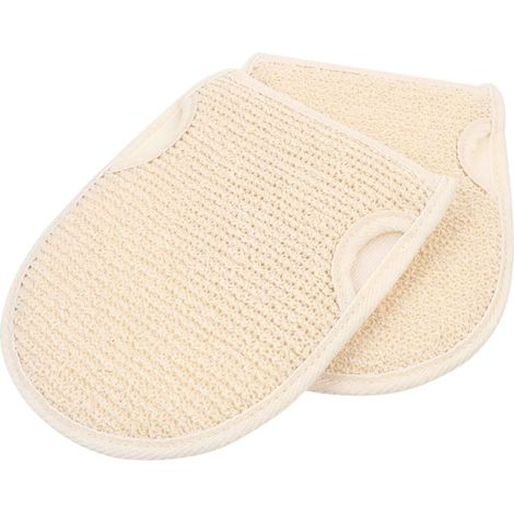 Lot de 2 serviettes de bain en coton et lin, accessoires de bain, éponge pour le corps, gants de bain, bandeau grenouille, gants de douche exfoliants (1/5)