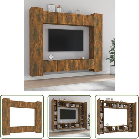 The Living Store 8-tlg. TV-Schrank-Set Räuchereiche Holzwerkstoff - TV-Schrank - Holzwerkstoff - Fernsehtisch - Wohnzimmermöbel - Wandmontage (1/5)