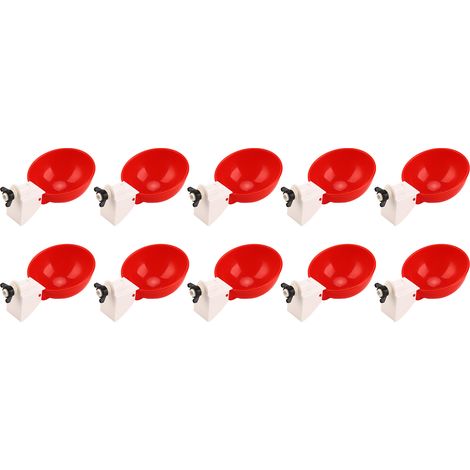 Lot de 10 abreuvoirs automatiques pour volailles (poulets, canards, oies), grande capacité et faciles à installer. Grand bol rouge. (1/5)