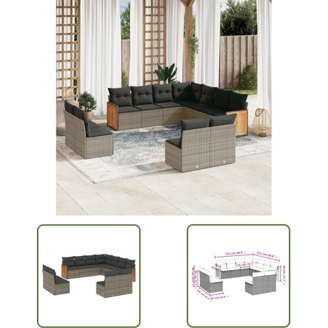 The Living Store 11-tlg. Garten-Sofagarnitur mit Kissen Grau Poly Rattan - Gartensofas - Outdoor Möbel - Lounge Set - Rattan Gartenmöbel - Gartenlounge (1/3)