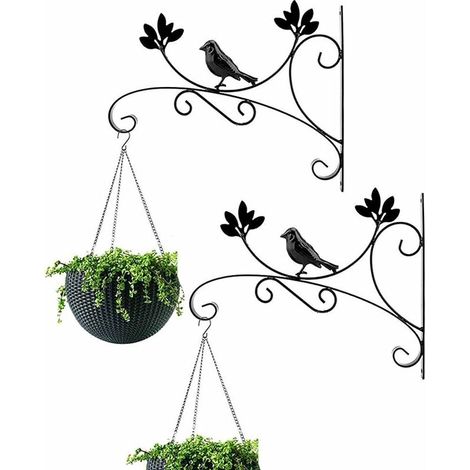 Supports Panier Suspendus 35cm Crochets de Jardinière Murale, 2 Pièces Plante Fer Noir Crochets de Suspension Supports Muraux pour Pot Fleur Mangeoire à Oiseaux Carillons Lanternes Extérieur (1/5)