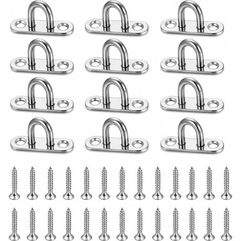 Jeu De 12 Stainless Steel Inox M5 Crochets De Plafond En U, Épaisseur 2 Mm, Ceiling Hooks Plate Eyelet Stainless Steel Pour Suspendre Balançoire, Hamac, Yoga, Tonnelle, Accessoires Extérieurs (1/5)