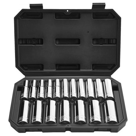 Juego de Llaves de Vaso de 18 Piezas, con Entrada de 12,7 mm, Sistema Métrico de 10 a 27 mm, con Estuche, Marcas Claras, de Acero de Aleación CR-V Cromado, para Reparación de Automóviles (1/5)