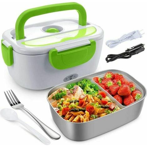 Chauffe-plats électrique pour voiture et bureau à la maison Boîte à lunch électrique en acier inoxydable pour voiture pour le voyage Réchauffeur électrique d'aliments 1.5L Récipient chaud avec pot et (1/5)