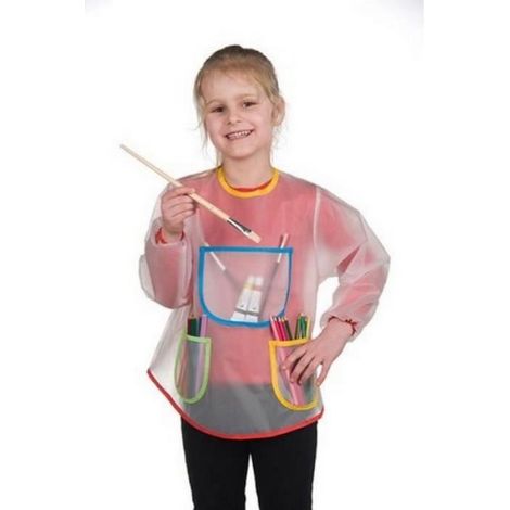 Tablier Peinture Enfant - Plastique Transparent - Poignets Élastiqués - 3 Poches - Pour Activités Manuelles - Taille Unique