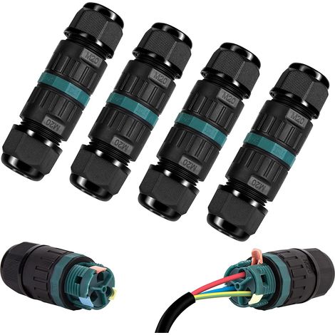Scatola di derivazione impermeabile IP68 – Confezione da 4 connettori a 2 vie per esterni, scatola di derivazione esterna impermeabile per cavi di messa a terra con diametro Ø 9–12 mm (1/5)