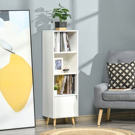 Weißes Bücherregal/Aufbewahrungseinheit aus Holz für Wohnzimmer oder Badezimmer, Maße: 40 x 30 x 130 cm (L x B x H)