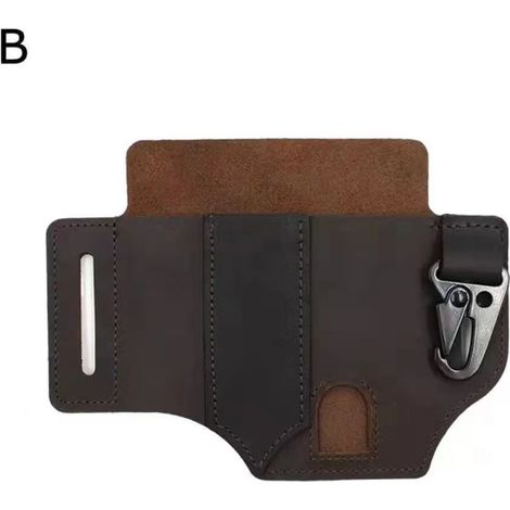 Sac en cuir avec ceinture à outils tactiques multiples : rangement portable d'outils, holster pour extérieur, camping, chasse, poche en cuir à la taille, durable, couleur marron (1/5)