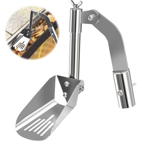 Pelle de nettoyage de gouttière – Outil de nettoyage de gouttière de toit de 12 cm avec adaptateur d'angle, pelle d'angle antirouille pour maisons de ville, fossés de jardin et drainage (1/5)