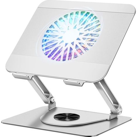 Laptopständer mit magnetischem RGB-Laptoplüfter, 360°-Drehung, 10 kg Tragkraft und 18 dB leisem Betrieb, unterstützt Laptops/Tablets bis zu 16 Zoll (Silber) (1/5)