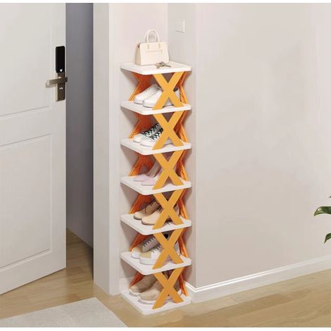 Étagère à chaussures de rangement domestique à 7 niveaux, petite étagère à chaussures pliante, orange (1/5)